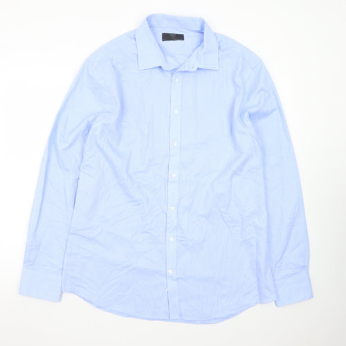 Marks and Spencer Men's Blue 17 Slim Fit Long Sleeve Dress Shirt