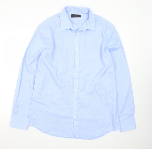 Marks and Spencer Men's Blue 17 Slim Fit Long Sleeve Dress Shirt