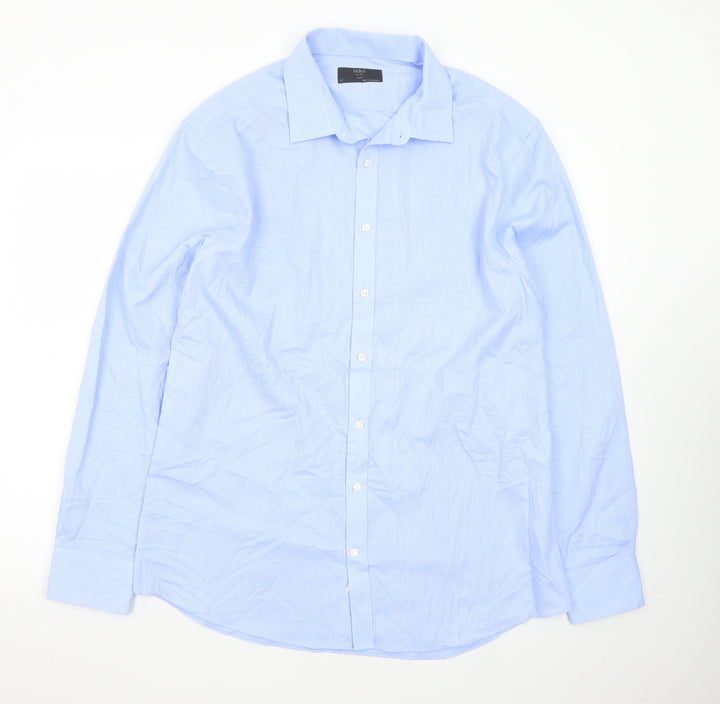 Marks and Spencer Men's Blue 17 Slim Fit Long Sleeve Dress Shirt