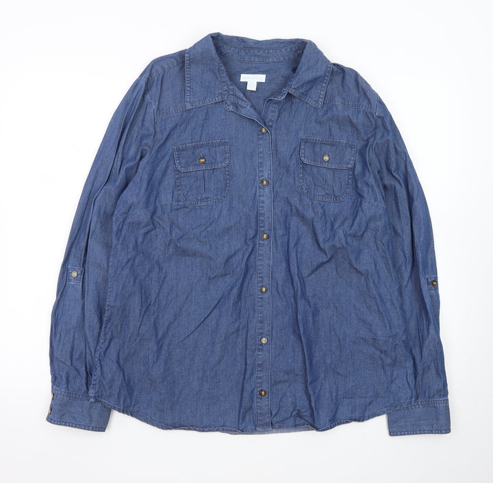 Charter Club Women's Blue Long Sleeve Denim Button-Up Shirt Size 16