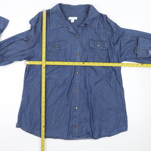 Charter Club Women's Blue Long Sleeve Denim Button-Up Shirt Size 16
