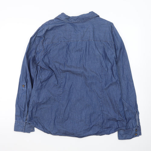 Charter Club Women's Blue Long Sleeve Denim Button-Up Shirt Size 16
