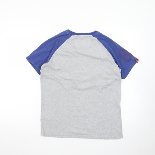 Superdry Men's Grey Blue Raglan Crew Neck Cotton T-Shirt Size M