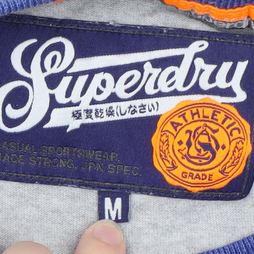 Superdry Men's Grey Blue Raglan Crew Neck Cotton T-Shirt Size M