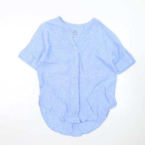 Marks and Spencer Women's Blue Pure Linen V-Neck Blouse Size 10