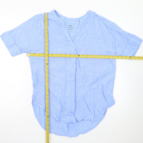 Marks and Spencer Women's Blue Pure Linen V-Neck Blouse Size 10
