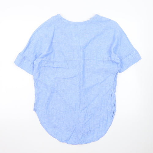 Marks and Spencer Women's Blue Pure Linen V-Neck Blouse Size 10