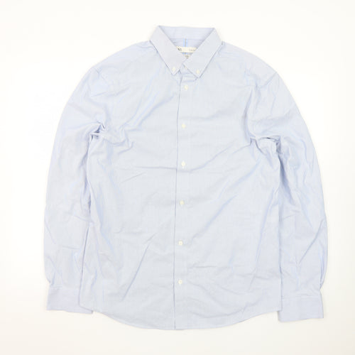 Marks and Spencer Men's Blue Slim Fit Long Sleeve Dress Shirt L