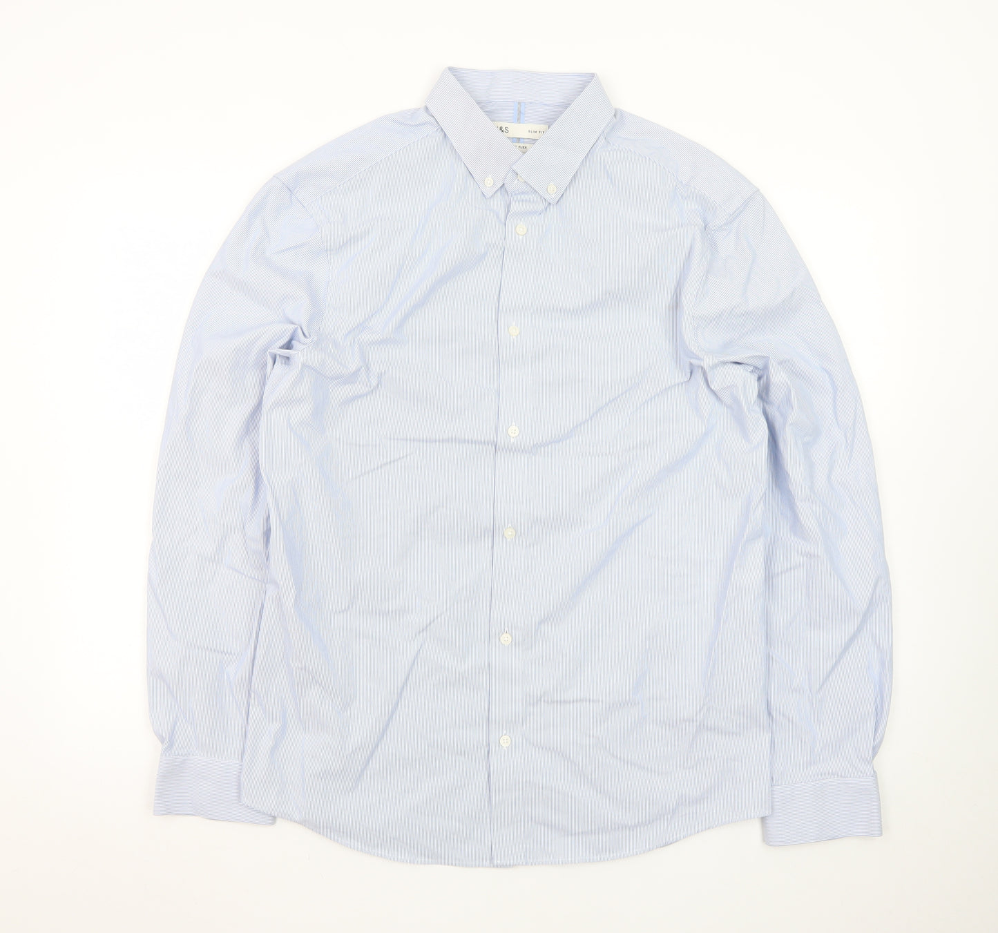 Marks and Spencer Men's Blue Slim Fit Long Sleeve Dress Shirt L