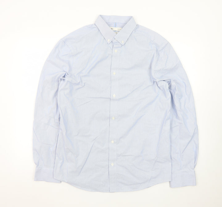 Marks and Spencer Men's Blue Slim Fit Long Sleeve Dress Shirt L