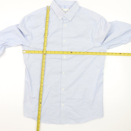 Marks and Spencer Men's Blue Slim Fit Long Sleeve Dress Shirt L