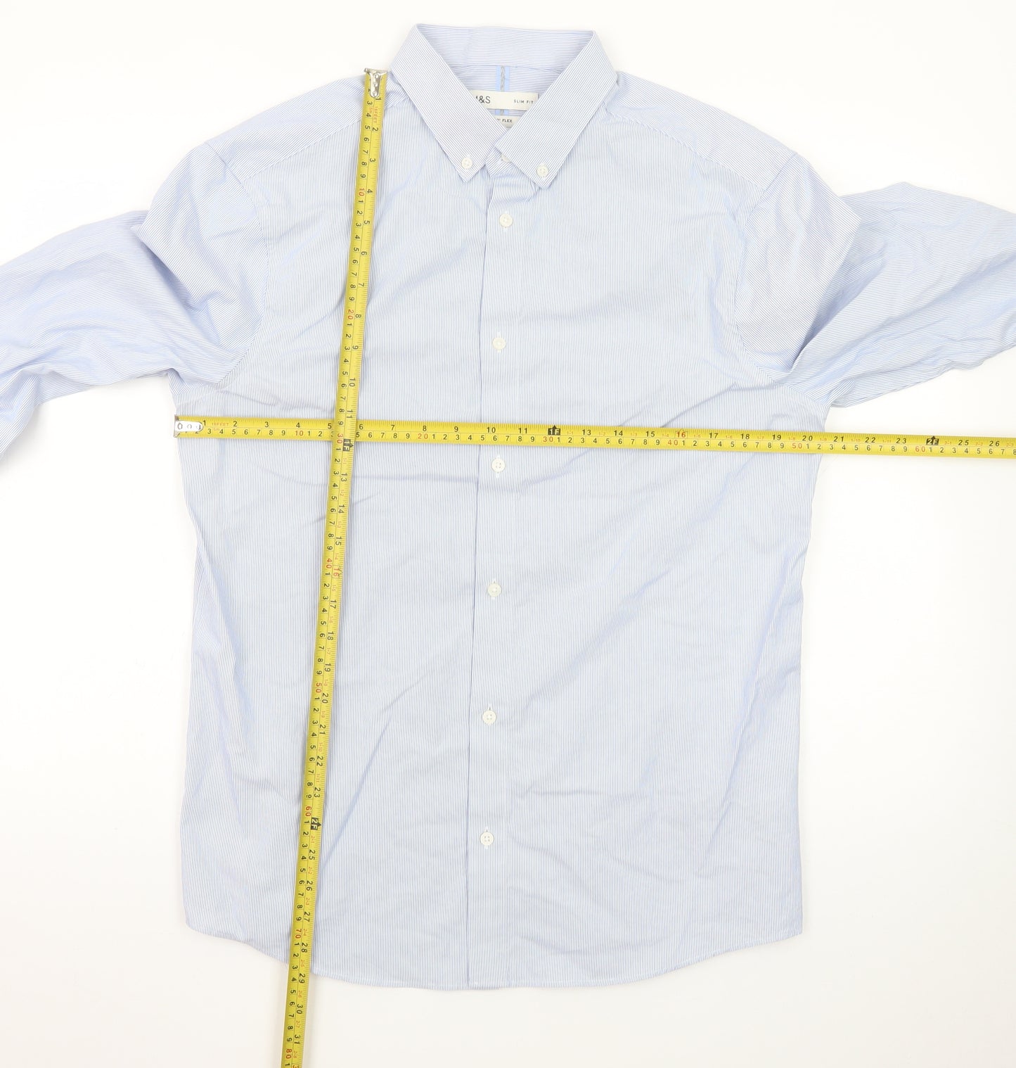 Marks and Spencer Men's Blue Slim Fit Long Sleeve Dress Shirt L
