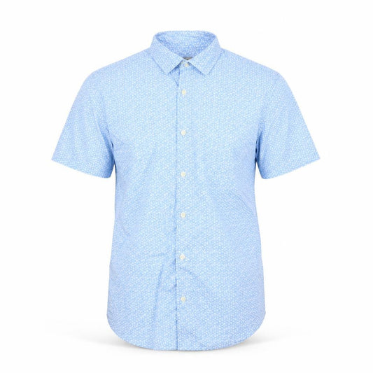 Marks and Spencer Men's Blue Floral Short Sleeve Cotton Dress Shirt S