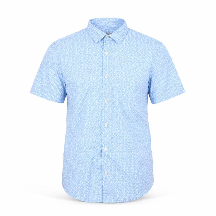 Marks and Spencer Men's Blue Floral Short Sleeve Cotton Dress Shirt S
