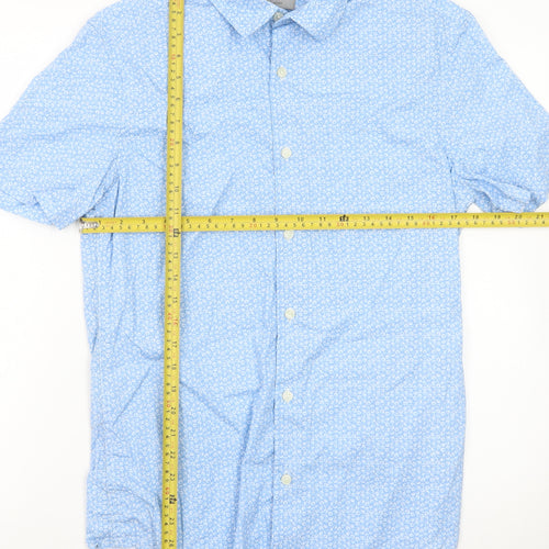 Marks and Spencer Men's Blue Floral Short Sleeve Cotton Dress Shirt S