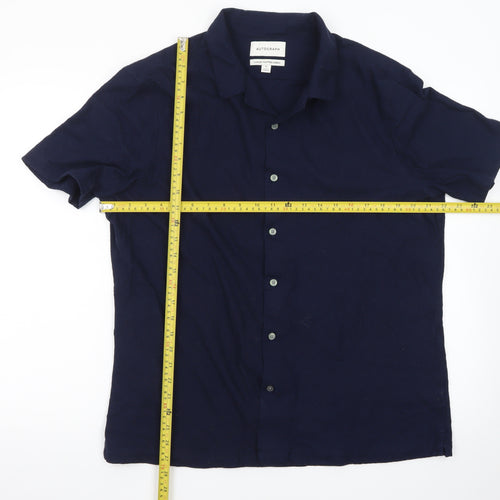 Marks and Spencer Autograph Men's Blue XL Short Sleeve Button-Up Shirt