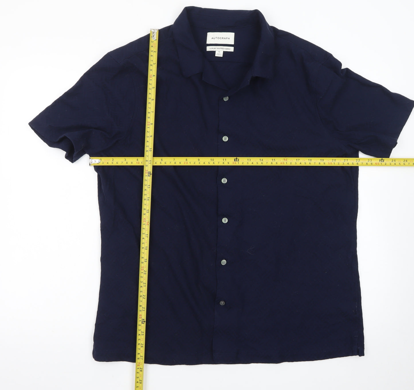 Marks and Spencer Autograph Men's Blue XL Short Sleeve Button-Up Shirt