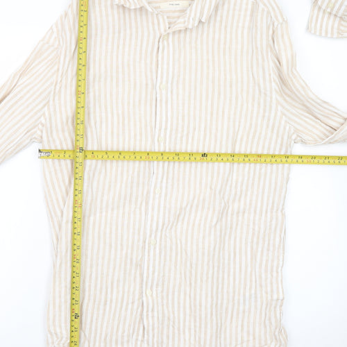 Marks and Spencer Men Beige Striped Linen Long Sleeve Shirt M