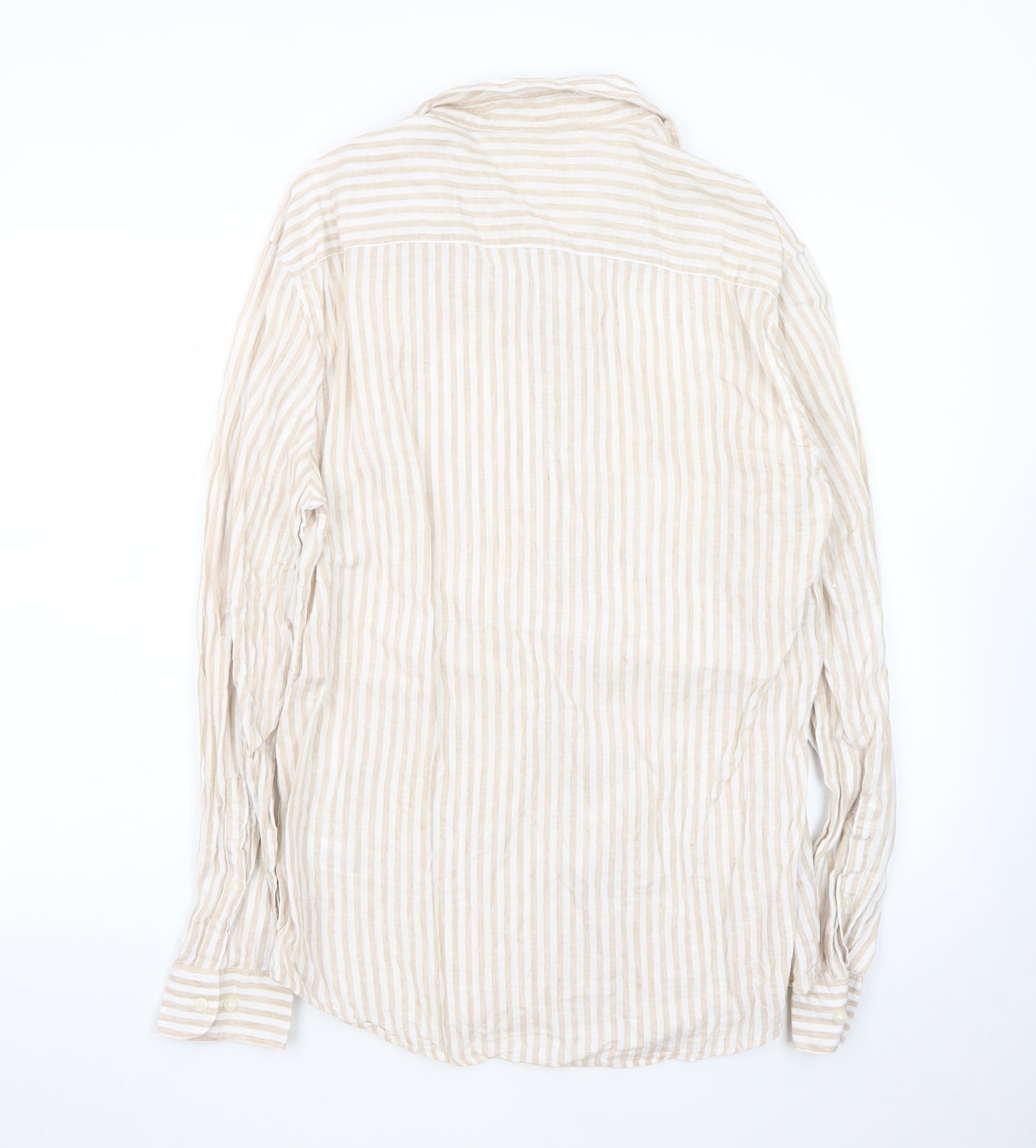 Marks and Spencer Men Beige Striped Linen Long Sleeve Shirt M