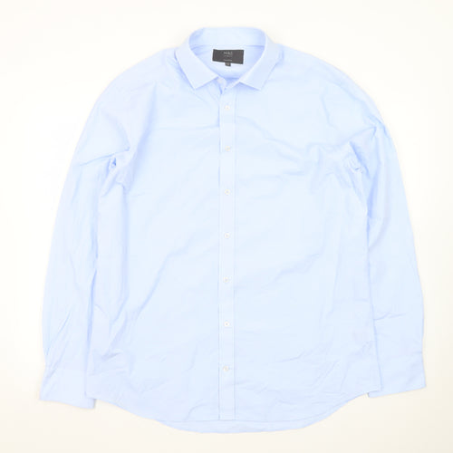 Marks and Spencer Men's Blue Tailored Fit Long Sleeve Dress Shirt 16.5in 42cm