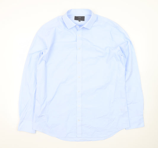 Marks and Spencer Men's Blue Tailored Fit Long Sleeve Dress Shirt 16.5in 42cm