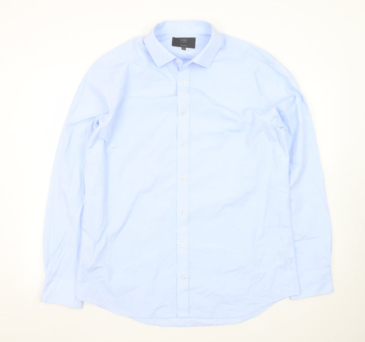 Marks and Spencer Men's Blue Tailored Fit Long Sleeve Dress Shirt 16.5in 42cm