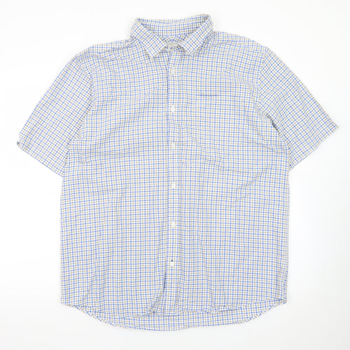 John Lewis Men’s Blue Check Cotton Oxford Short Sleeve Shirt XL