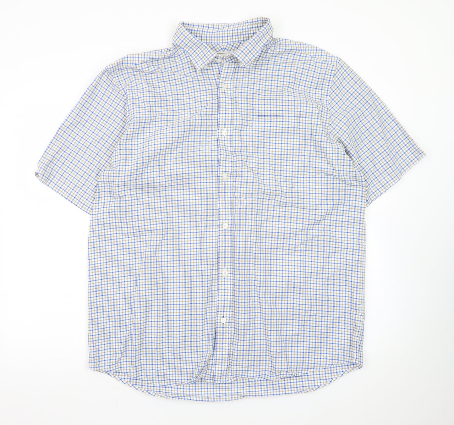 John Lewis Men’s Blue Check Cotton Oxford Short Sleeve Shirt XL