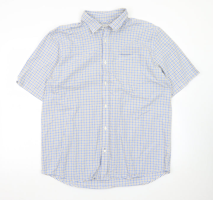 John Lewis Men’s Blue Check Cotton Oxford Short Sleeve Shirt XL