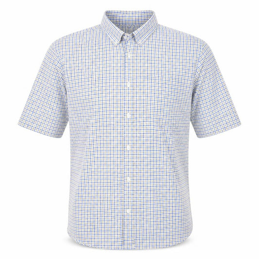 John Lewis Men’s Blue Check Cotton Oxford Short Sleeve Shirt XL