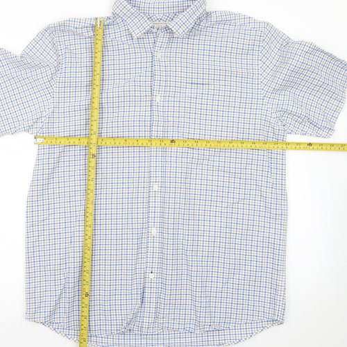 John Lewis Men’s Blue Check Cotton Oxford Short Sleeve Shirt XL