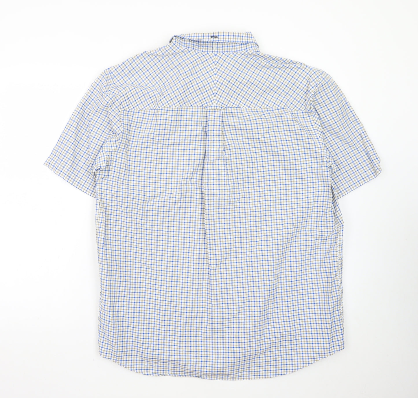 John Lewis Men’s Blue Check Cotton Oxford Short Sleeve Shirt XL