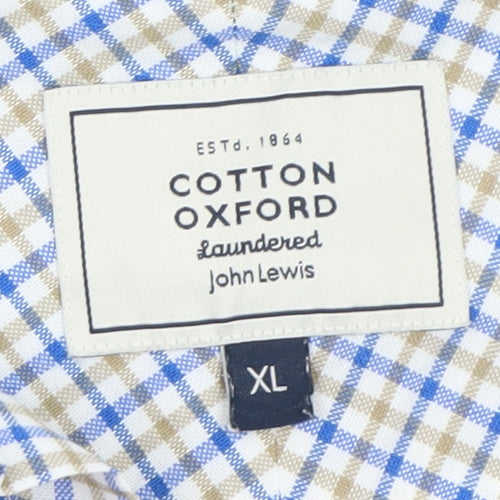 John Lewis Men’s Blue Check Cotton Oxford Short Sleeve Shirt XL