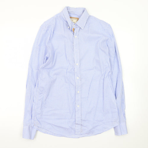 Vedoneire Men's Blue Check Long Sleeve Cotton Dress Shirt Size M