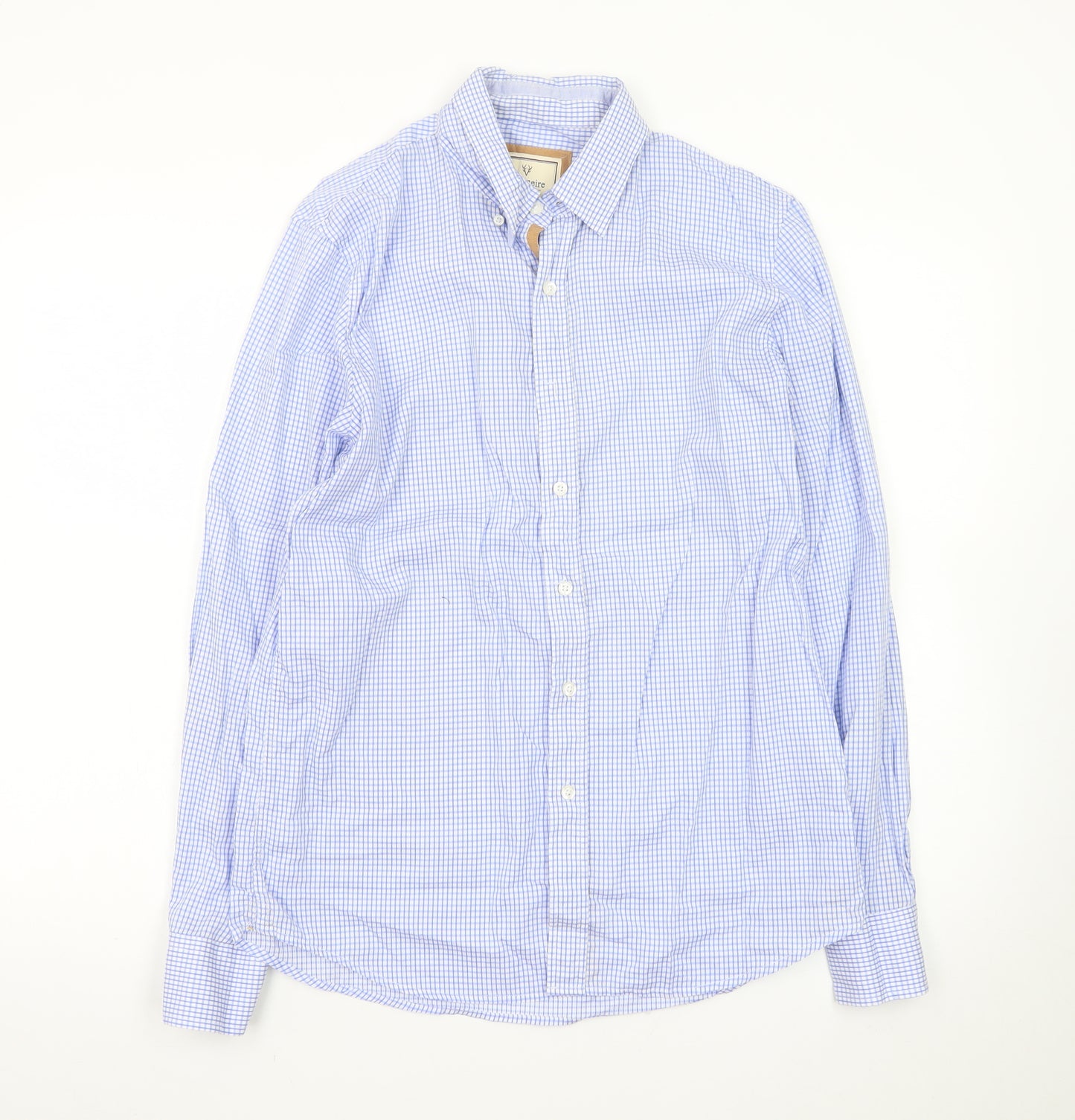 Vedoneire Men's Blue Check Long Sleeve Cotton Dress Shirt Size M