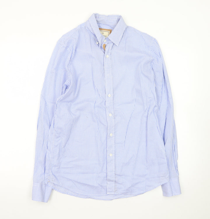Vedoneire Men's Blue Check Long Sleeve Cotton Dress Shirt Size M