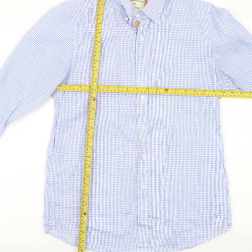 Vedoneire Men's Blue Check Long Sleeve Cotton Dress Shirt Size M