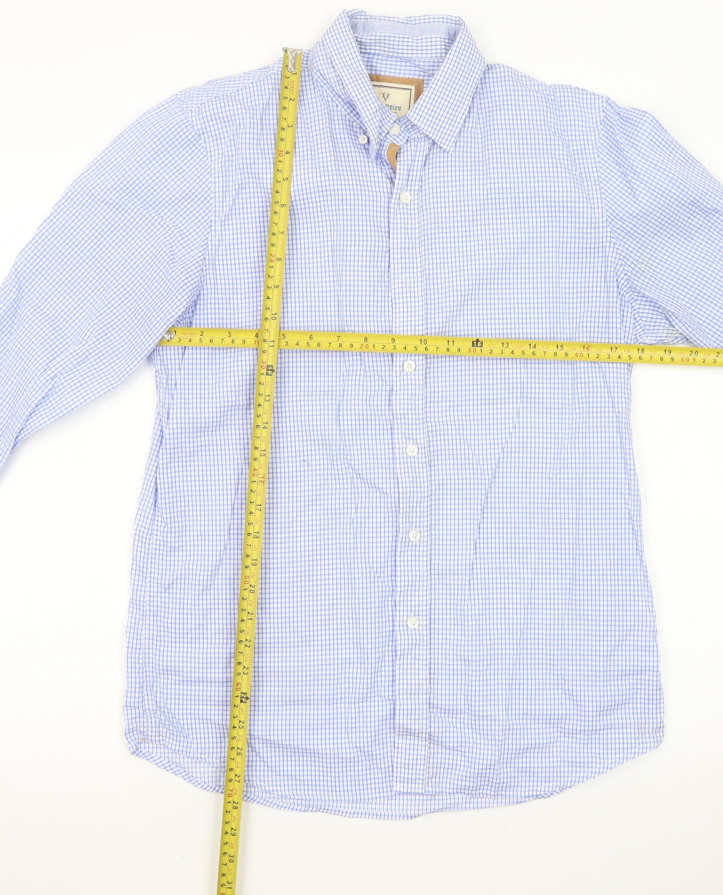 Vedoneire Men's Blue Check Long Sleeve Cotton Dress Shirt Size M