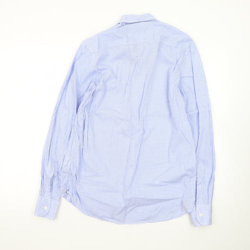 Vedoneire Men's Blue Check Long Sleeve Cotton Dress Shirt Size M