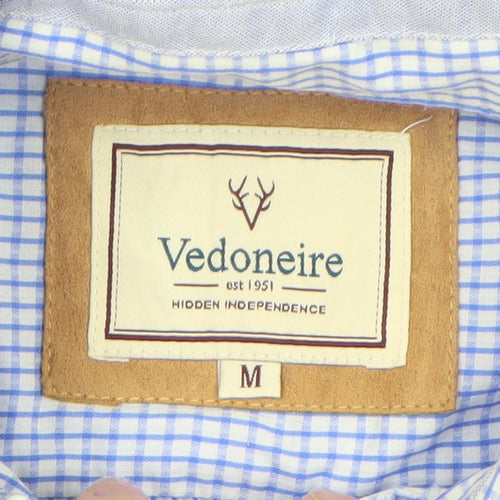 Vedoneire Men's Blue Check Long Sleeve Cotton Dress Shirt Size M