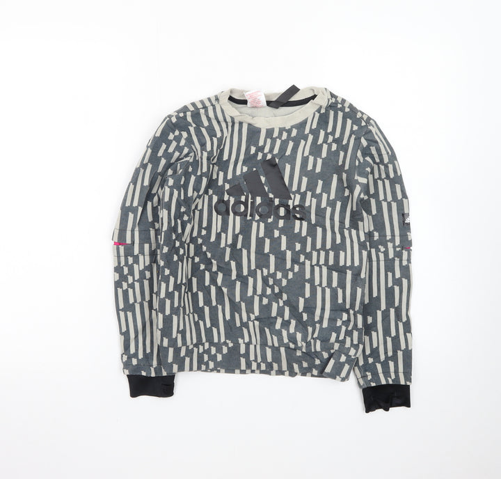 Adidas Boys Grey Patterned Crew Neck Sweatshirt XS 7-8Y Primegreen