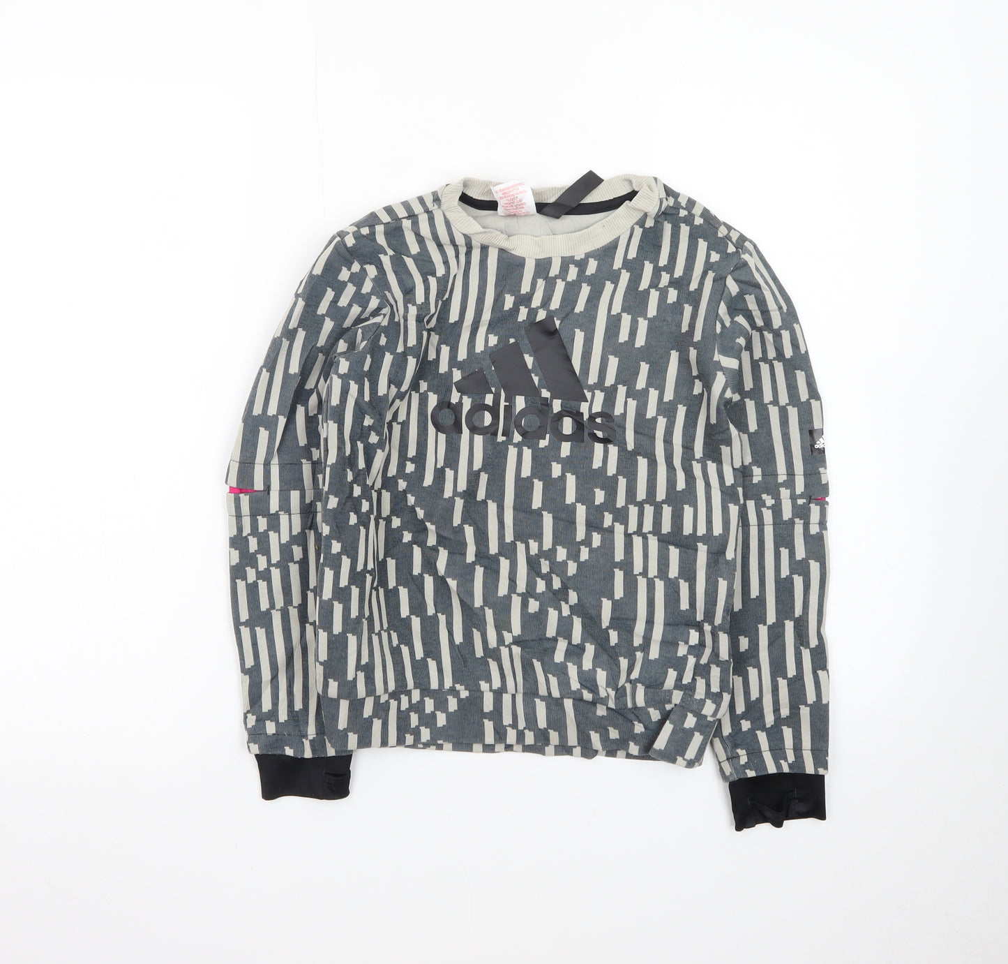 Adidas Boys Grey Patterned Crew Neck Sweatshirt XS 7-8Y Primegreen