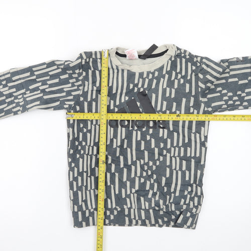 Adidas Boys Grey Patterned Crew Neck Sweatshirt XS 7-8Y Primegreen