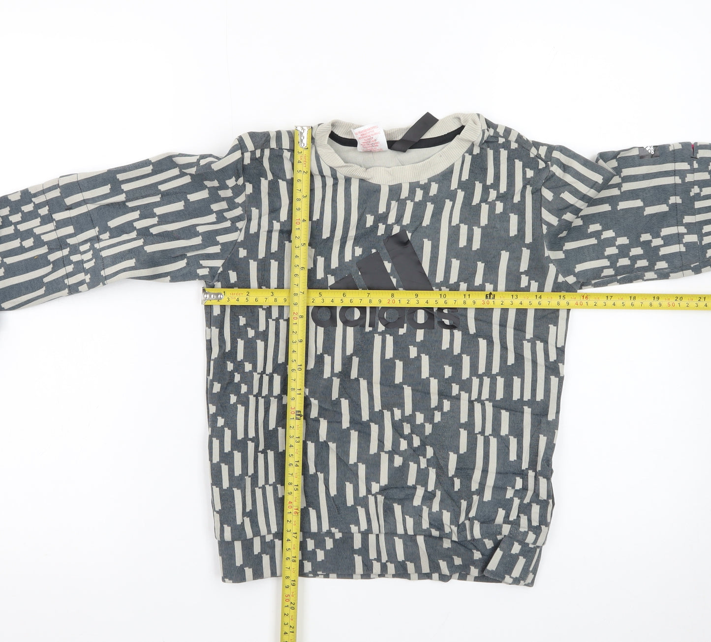 Adidas Boys Grey Patterned Crew Neck Sweatshirt XS 7-8Y Primegreen