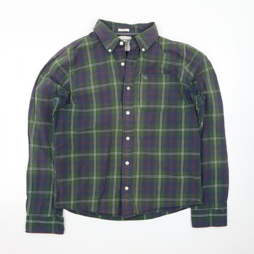 Abercrombie & Fitch Men's Green Check Button-Up Shirt XL