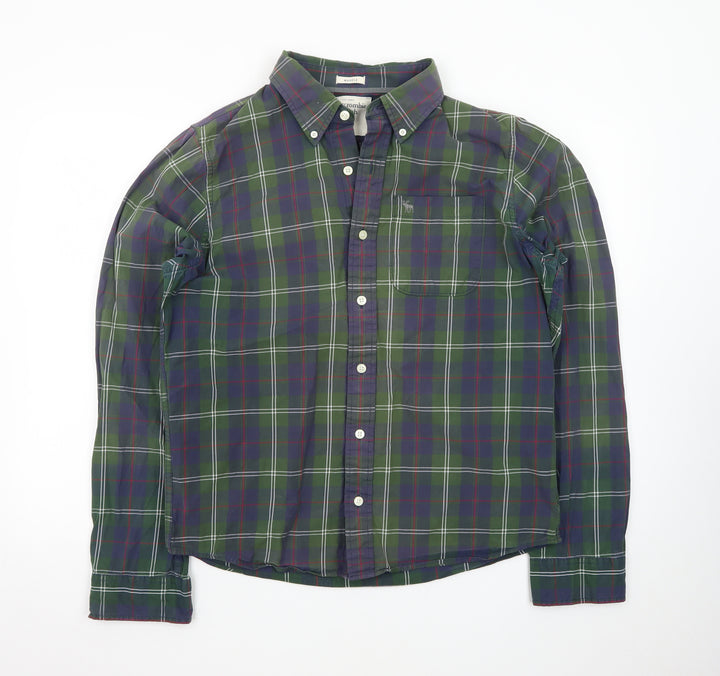 Abercrombie & Fitch Men's Green Check Button-Up Shirt XL