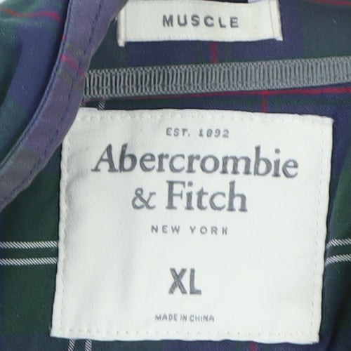 Abercrombie & Fitch Men's Green Check Button-Up Shirt XL