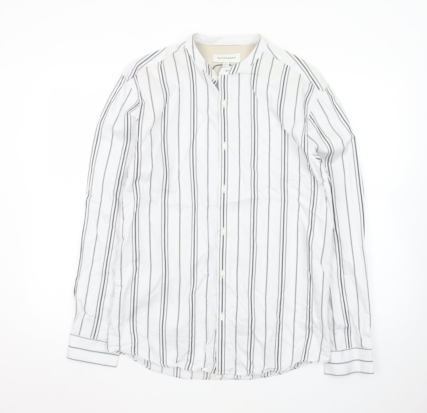 Marks and Spencer Men’s White Striped Band Collar Shirt Size S