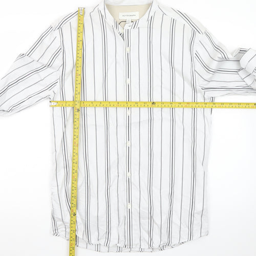 Marks and Spencer Men’s White Striped Band Collar Shirt Size S