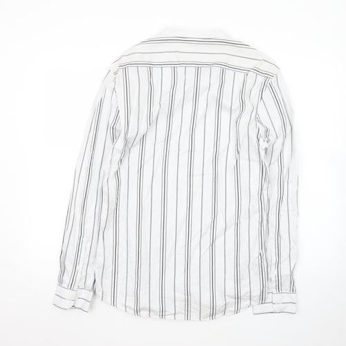 Marks and Spencer Men’s White Striped Band Collar Shirt Size S